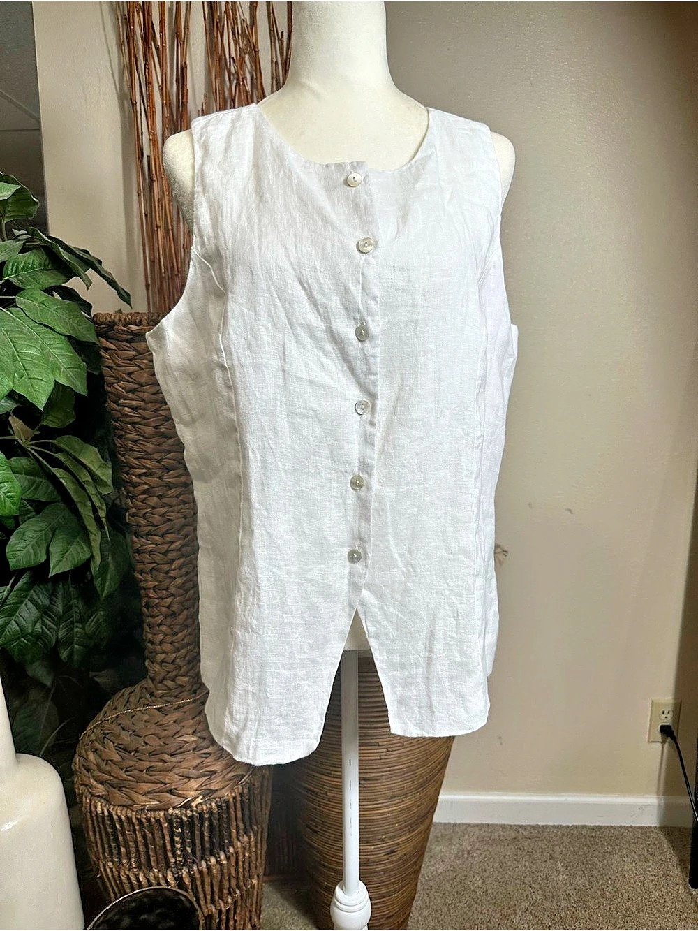 Rachel Zoe Linen Button-Front Tunic in White Size XL NWT